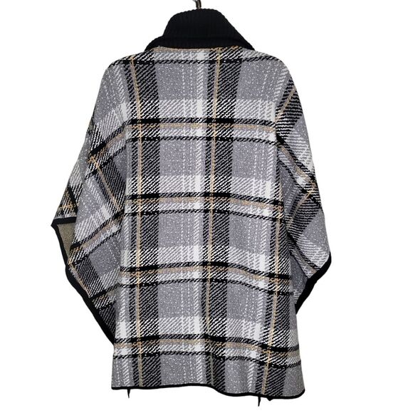 Tahari Plaid Full Zip Cardigan Ponch Sweater size L/XL - Picture 2 of 9